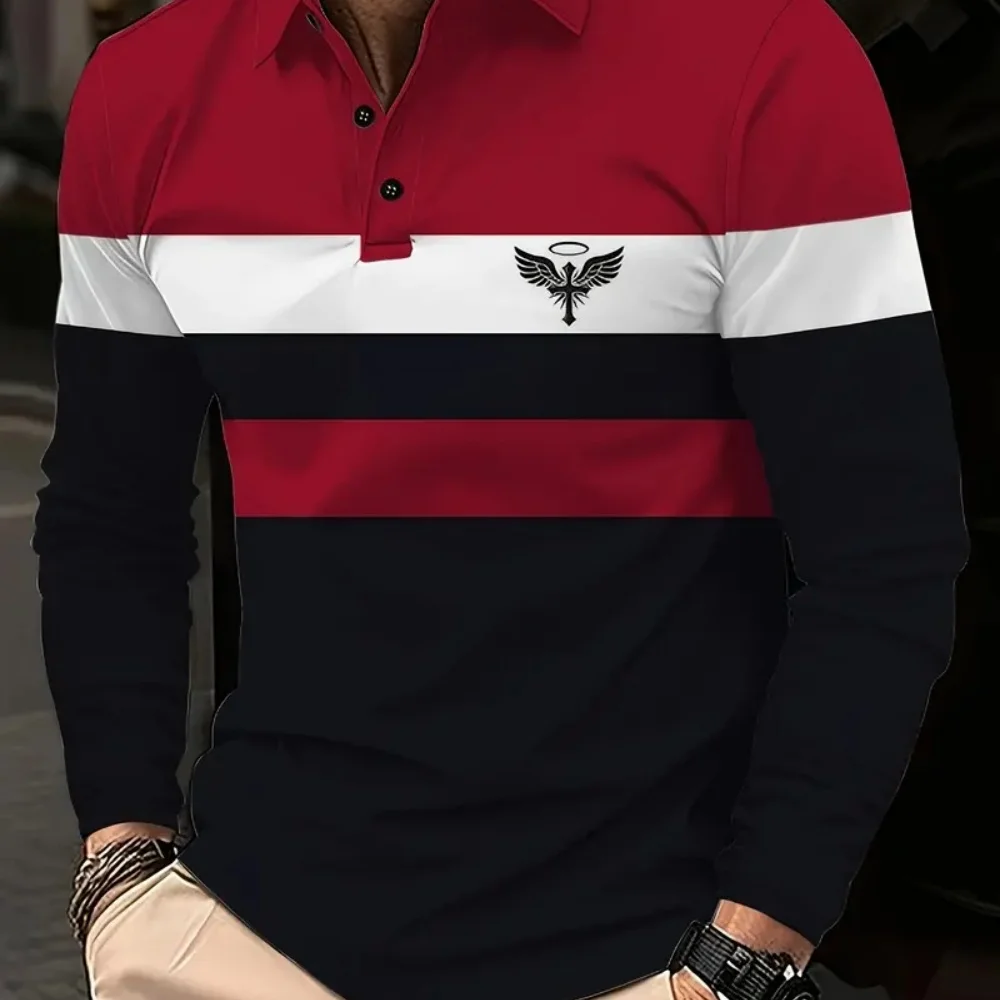 Classic Minimalist Striped Long Sleeved Men's Polo Fashion Autumn And Winter Casual Golf Oversized Sport Pullover Men's Clothing