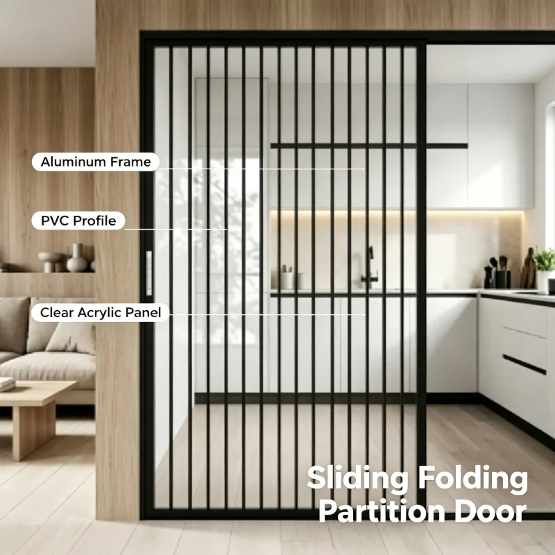 Customizable Aluminum Alloy Folding Retractable Partition Door, PVC Vertical Sliding Divider For Kitchen Household Privacy
