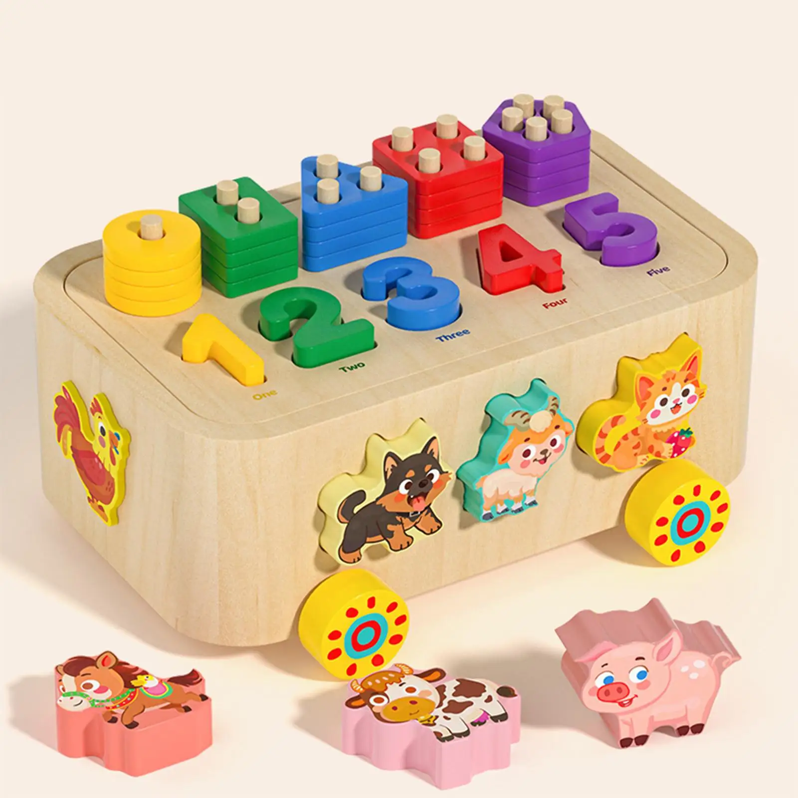 

Развивающая игрушка для мальчиков и девочек: деревянный сортер-тележка для развития координации рук и глаз, с бусинами и строительными блоками