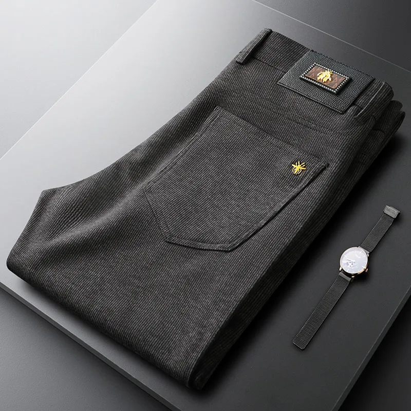 Light luxury casual business pants for men Autumn winter thick warm men pinstripe commuter pants for men