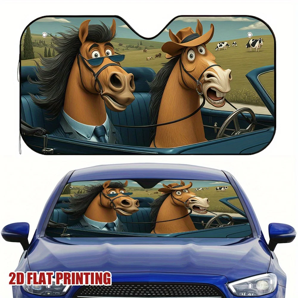 1pc Riding Horses In Style Car Sun Visor, Perfect For Daily Commutes, Helps Reduce Sunlight Exposure And Keeps The Car Cool.