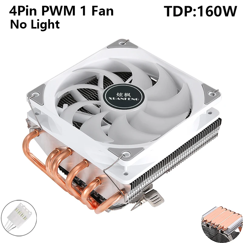 XUANFENG 6 Heatpipe Luchtgekoelde 120 mm ventilator 4pin / PWM Mute PC Horizontale CPU-koeler installeren LGA1700 1200 115x2011 AM4 AM5 i3 i5 i7