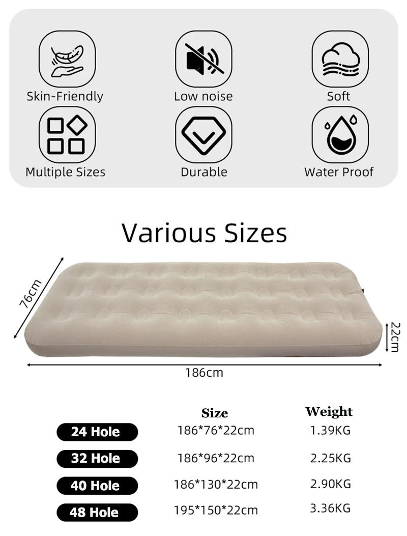 Aufblasbares Campingbett, Isomatte, 4 Größen, tragbare Blow-up-Matratze, Luftbett für Zuhause, Outdoor, Wandern, Reisen – Detail 2