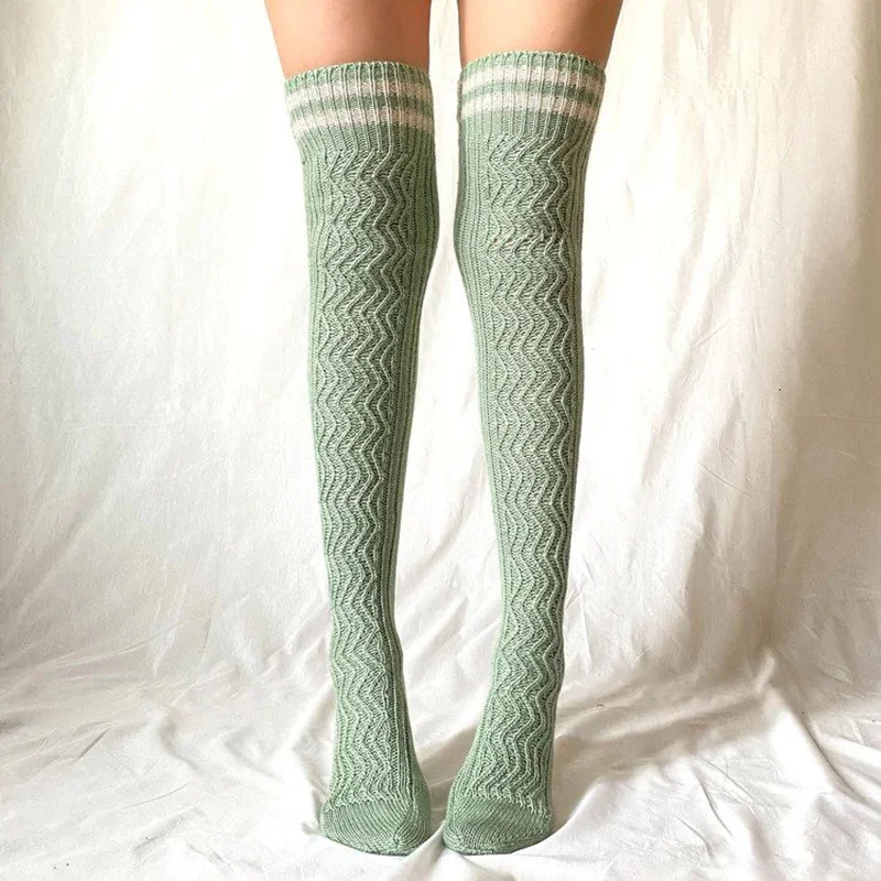 Calcetines por encima de la rodilla de punto de Cable para mujer, medias femeninas, calcetines altos hasta el muslo, gruesos, cálidos, ropa de casa, invierno, regalos de Navidad, nuevos estilos