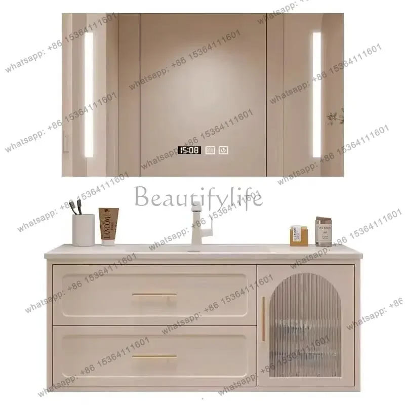 Slate Seamless Integrated Basin Wash Table Oak Bathroom Cabinet Combination French Wash Table Basin Cabinet