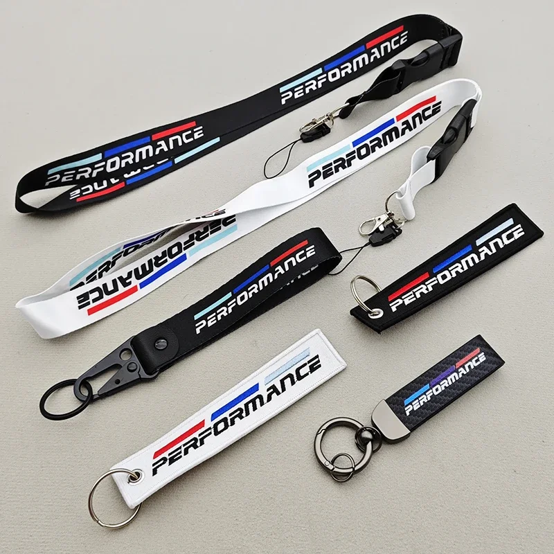 1 unidad de llavero con logotipo de rendimiento en blanco y negro, estilo emblema impreso en nailon, para accesorios de coche BMW M Performance E90 E60 E46