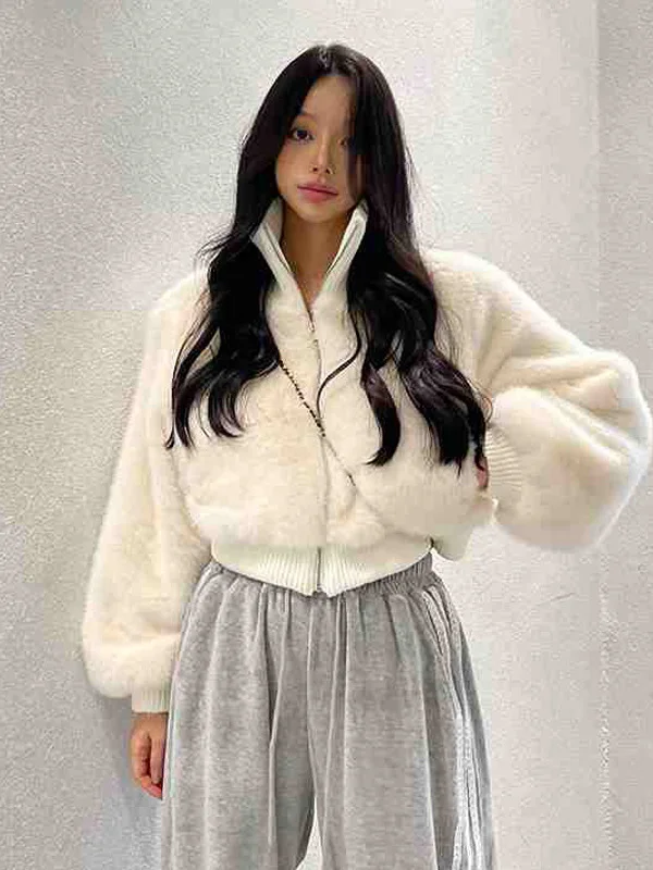 Chic ort Thiened Plu Cappotto di pelliccia Collo alto Splicing Simulazione Pelliccia Capispalla da donna Coreano Sle Vestibilità ampia Inverno...