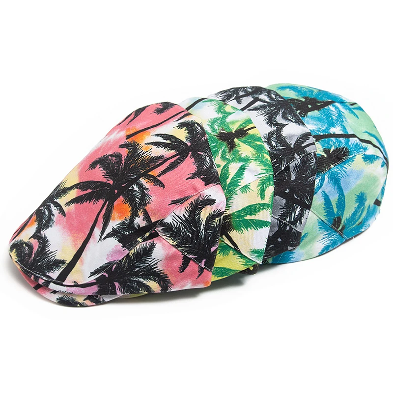 Vacation Style Men Women Beret Summer Fashion Print Cotton Soft Top Beach Visor Hat Casual Painter Berets Unisex Adjustable