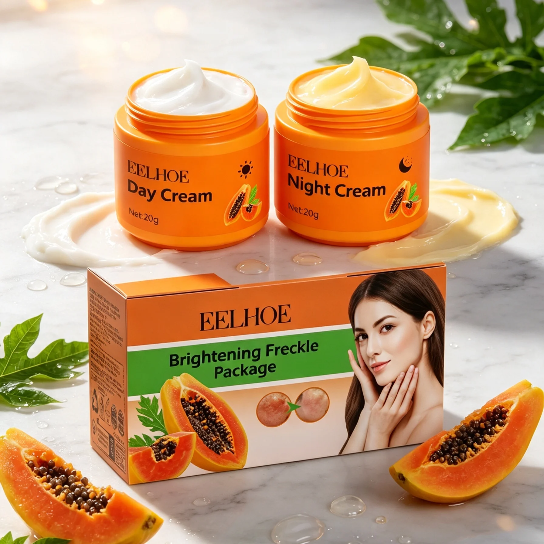 EELHOE Whitening Freckle Cream Anti Pigment Dark Spot Corrector Lighten Skin Brightening Papaya Cream Day and Night Cream 40g
