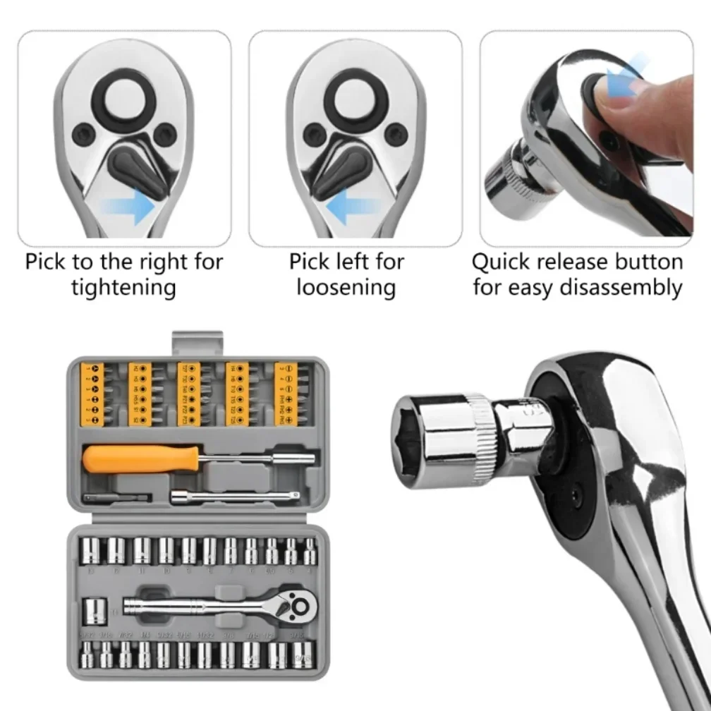 

Набор инструментов для ремонта автомобиля, велосипеда, мотоцикла, инструменты для технического обслуживания механика, 57 шт., 1/4 дюйма, набор торцевых ключей с трещоткой, полный автомобиль