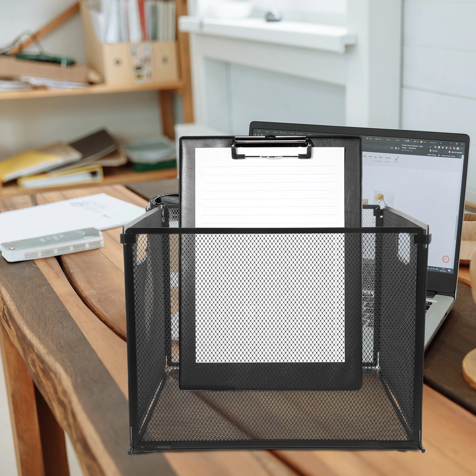 

File Box Desktop Storage Rack Foldable Metal Document Holder For Desk Office Home Mesh Organizer File Container Paper Organizer