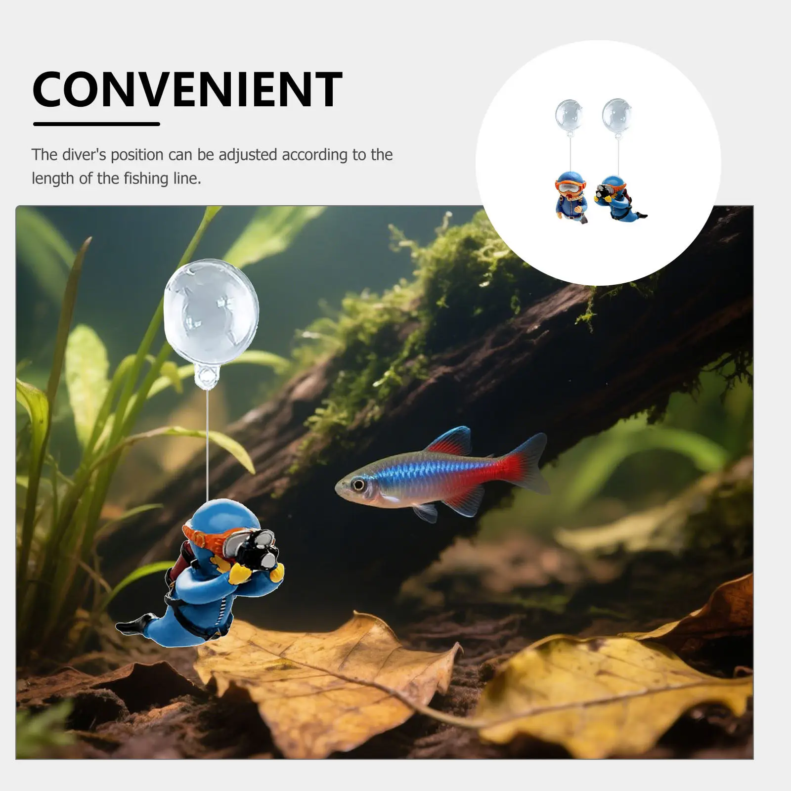 2Pcs Fish Tank Diver Ornaments Premium Floating Aquarium Decoration Adjustable Buoyancy Lovely Blue Diver for Indoor Fish Tank