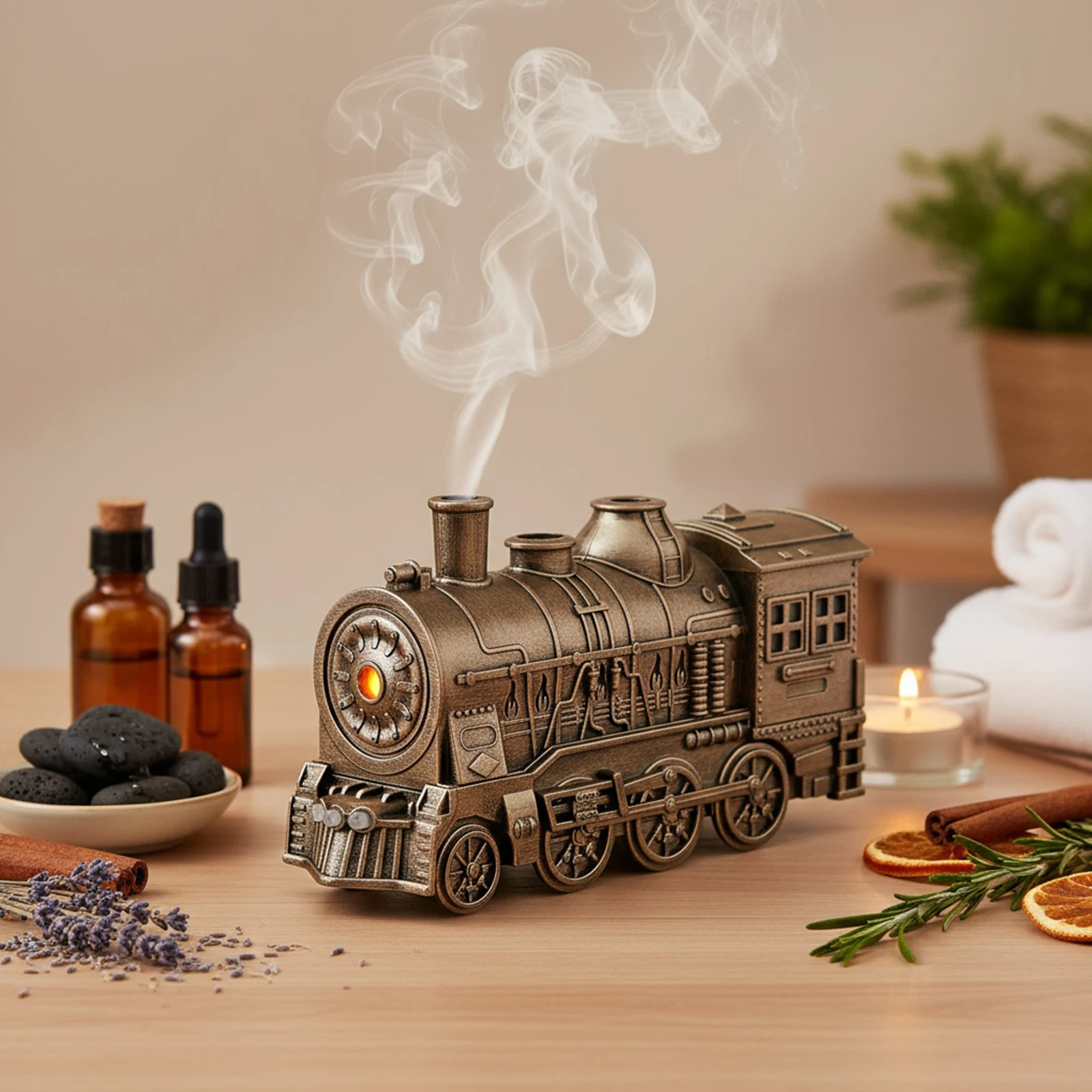 

300ML Vintage Steam Train Air Diffuser Humidifier Essential Oil Diffuser Cool Mist Humidifier for Relaxation Home Decor & Gifts