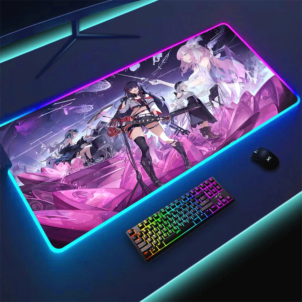 Imagem -03 - Grande Gamer Mouse Pad com Led Retroiluminado Rgb Computador Mousepad Mat Mesa Anime Mesa de Escritório Honkai Impacto xl