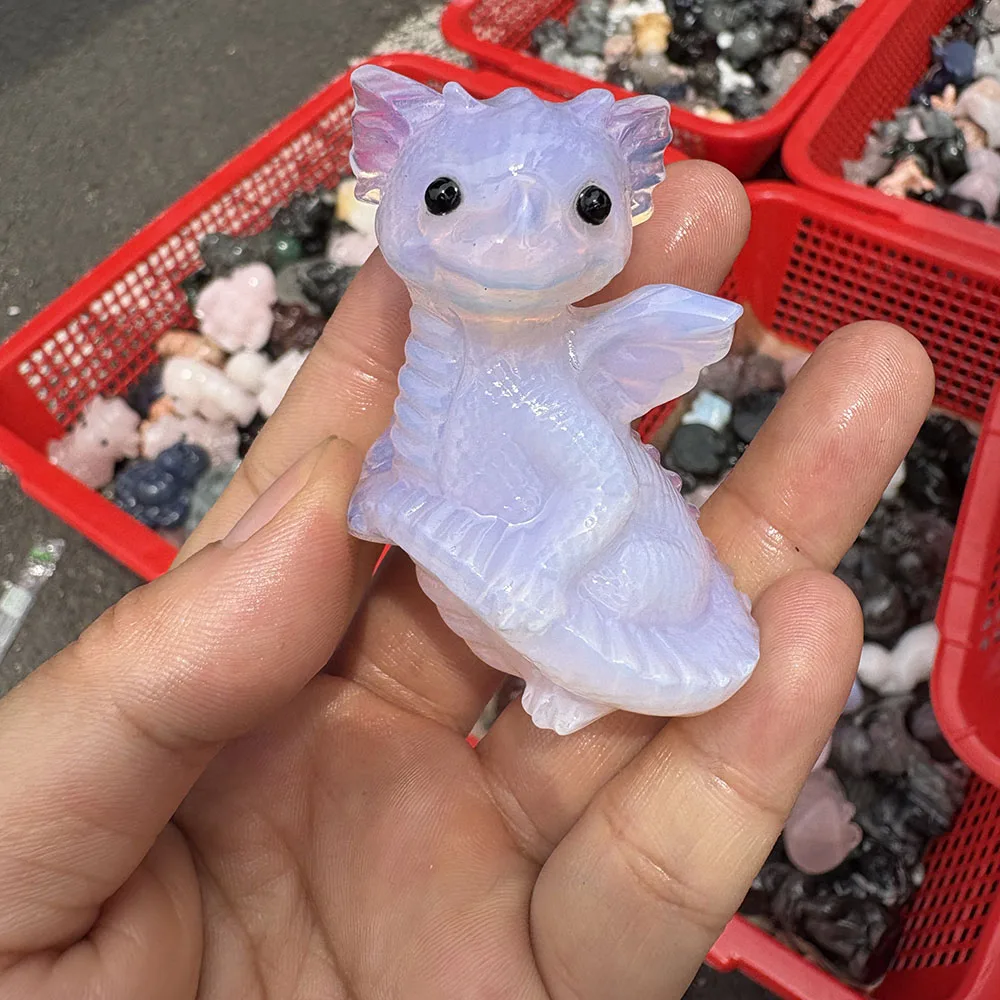 Custom Synthetic Pink Opal Baby Dragon Figurine - 5.5cm Hand-Carved Crystal Mythical Creature Statue for Collectible Decor
