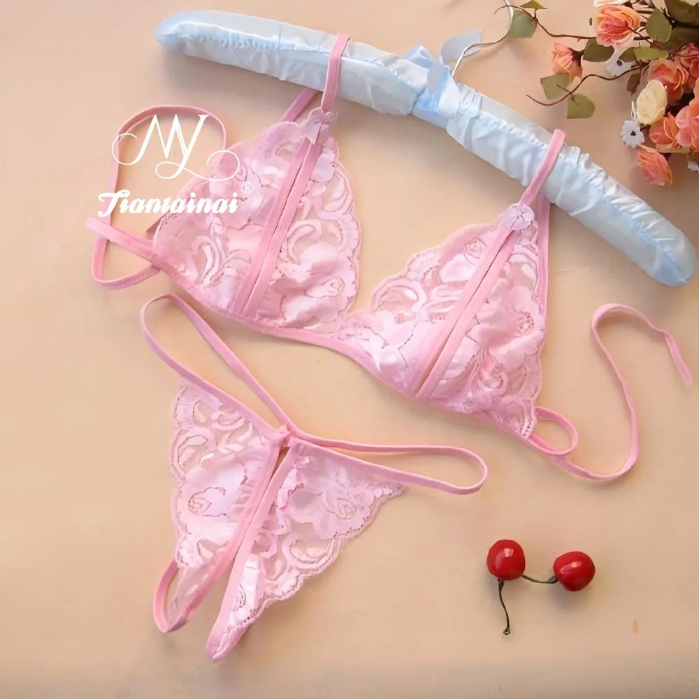 Sexy Lace Transparent Open-Crotch Bodysuit Women's Lingerie Set Erotic 3-Point Style Underwear