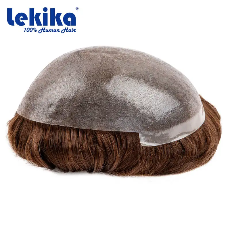 Wig panjang kulit pria injeksi prostesis rambut pria tahan lama 14 "16" Wig untuk pria 100% Unit prostesis sistem rambut manusia