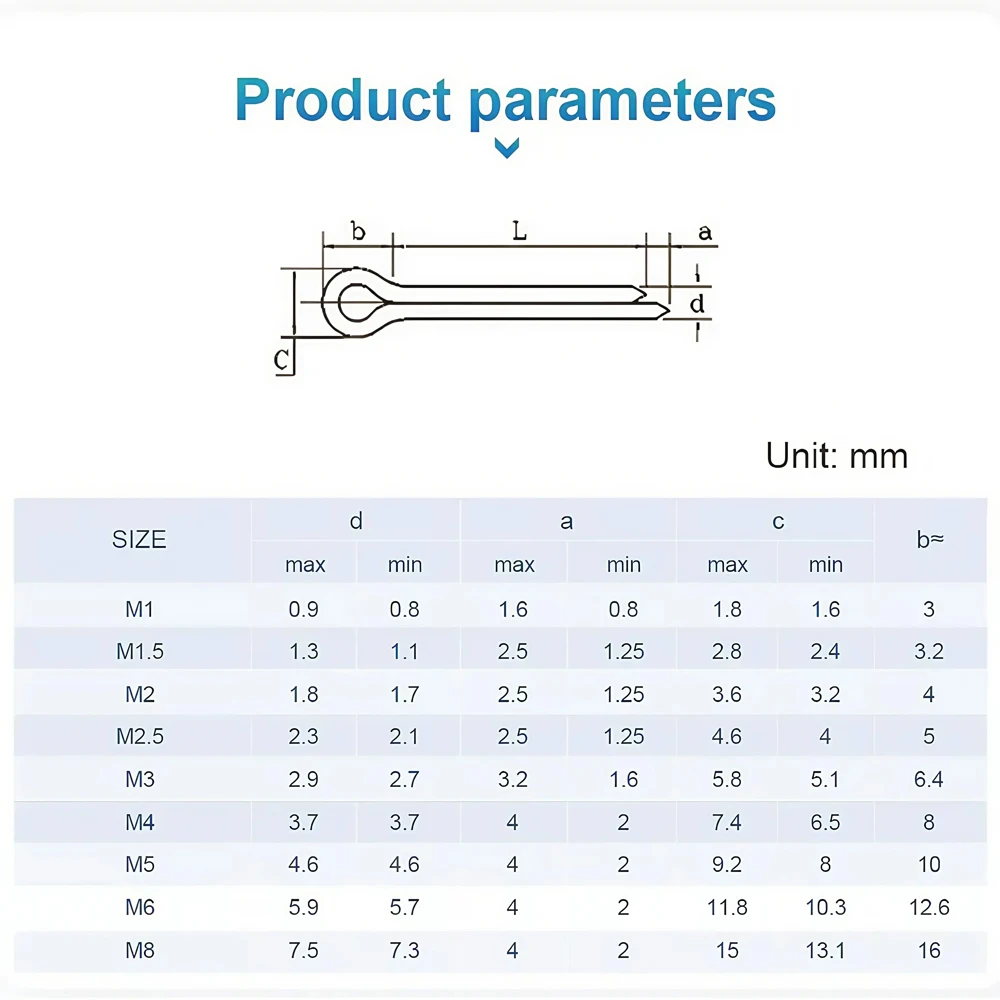 U Shape Type Spring Pin Stainless Steel Cotter Pins for Automotive Repair Split Clamp Open Elastic Pin M1M1.5M2M2.5M3M4M5M6M8
