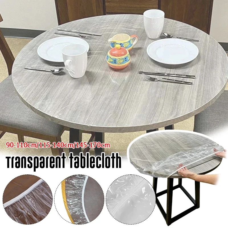 

Clear Round Tablecloth Waterproof Oilcloth Heavy Duty Elasticized Table Cover Elastic Edge Design Plastic Tablecloth Protector