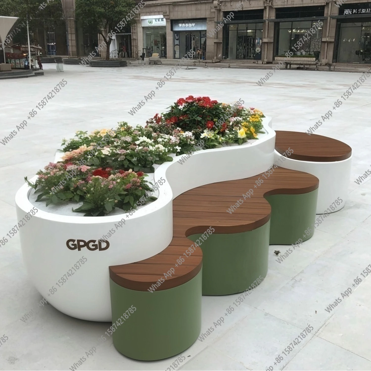 

Modern and simple outdoor landscape, flower box combination community square, round with seating, commercial block, creative