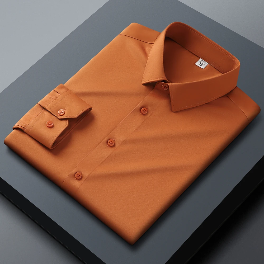 Men's Stretchy Smooth Long Sleeve Dress Shirt without Pocket  Collar Fleece Lined Thickened Special Wide Fit Autumn Shirt