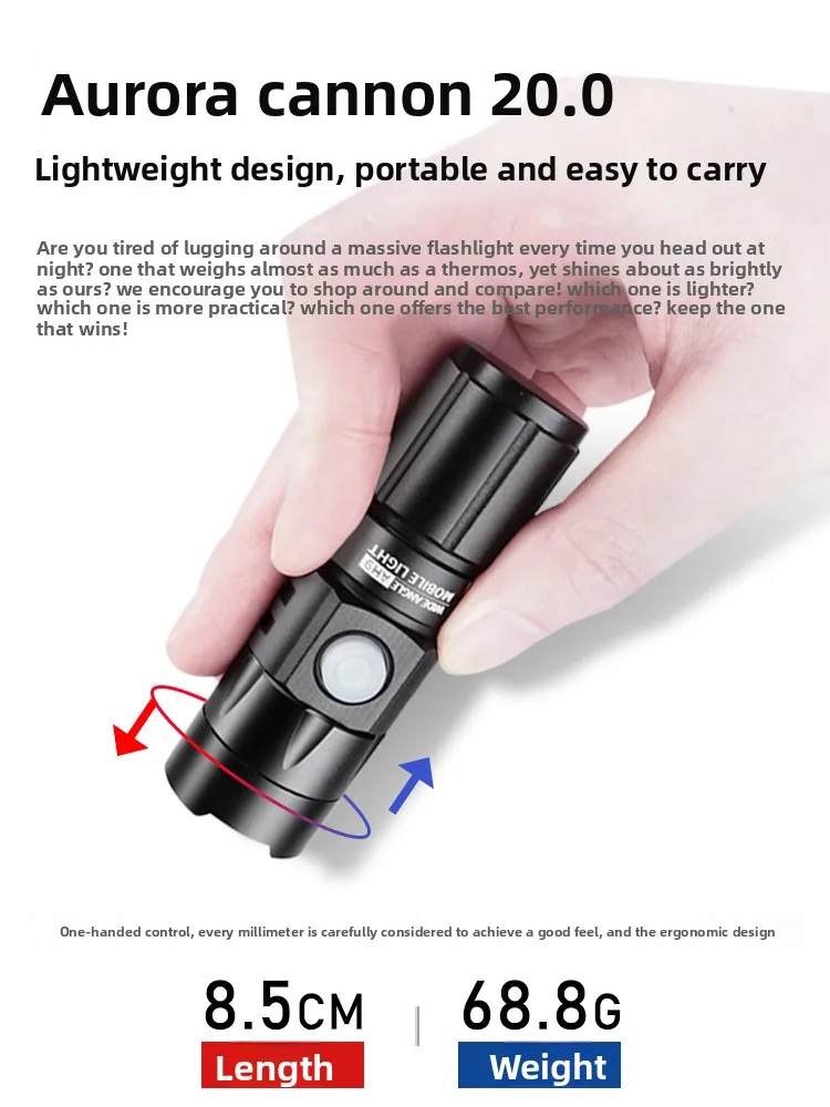 Mini Tactical Flashlight Zoomable USB Rechargeable 800LM Super Bright for Outdoor Camping Emergency