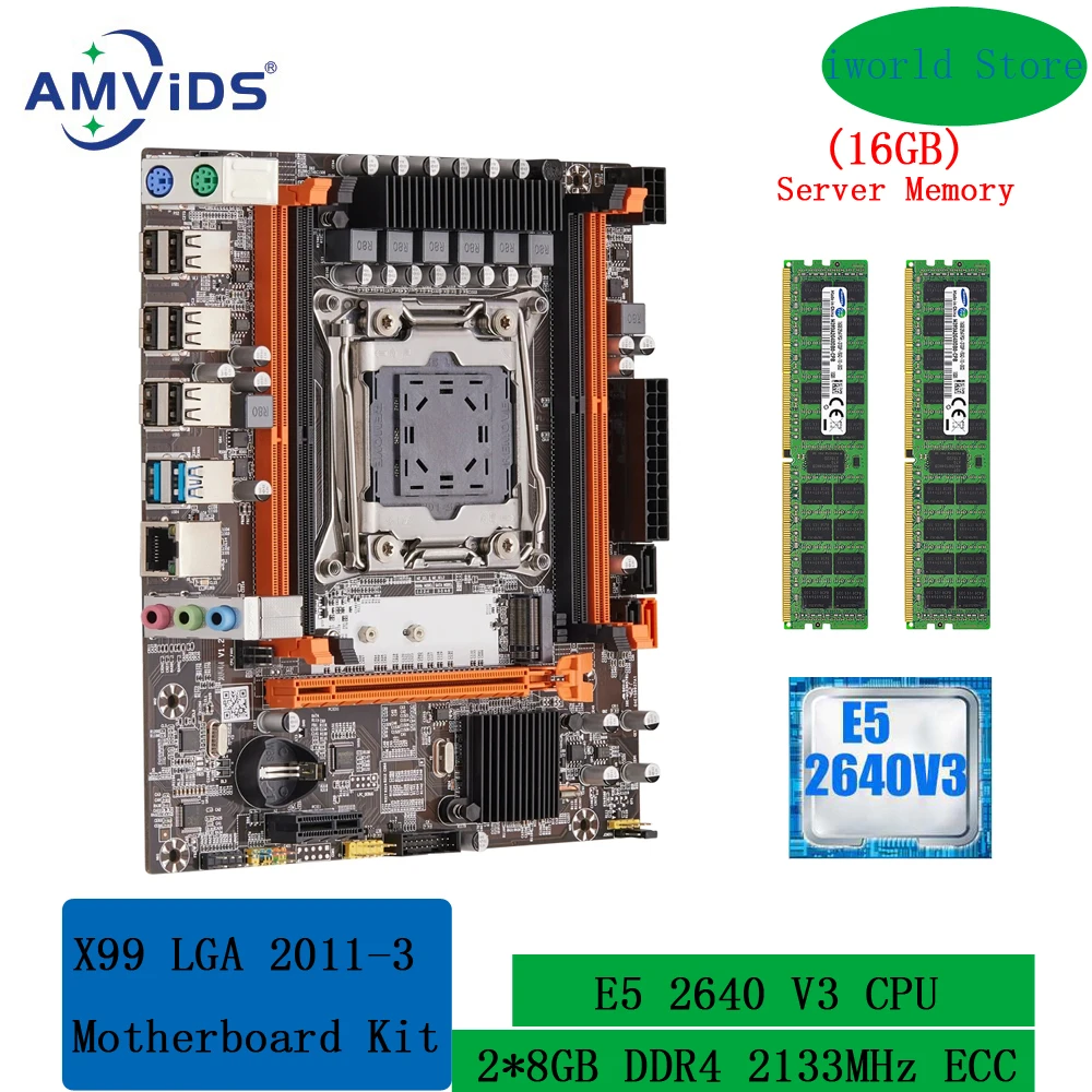 

AMViDS X99 V1.41 Motherboard Kit with Intel Xeon E5 2640 V3 CPU and 2*8GB DDR4 2133MHZ ECC REG Memory Combo LGA 2011-3 Set