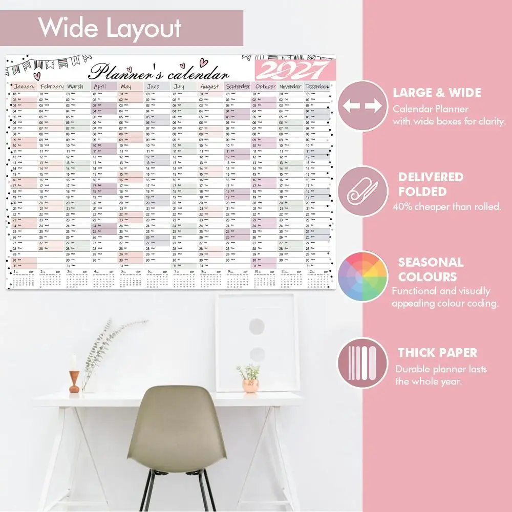 Paper 2027 Wall Calendar Writable Planning Grid To Do List Schedule 2027 Yearly Planner Agenda Organizer Multicolor Layout