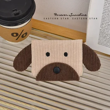 여아용 만화 강아지 카드 지갑, 커피 컬러 애니메이션 동물 개 포토카드 거치대 동전 지갑, 휴대용 미니 짧은 지갑, 1 개