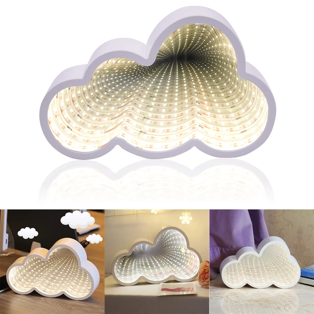 

3D Creative Tunnel Lamp Cloud Sign Night Light for Christmas Birthday party Kids Room Living Room Wedding (Warm Whit