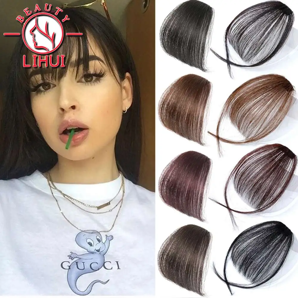 

LiHui Fake Blunt Air Bangs Hair Clip-In Extension Synthetic Fake Fringe Natural False hairpiece For Women Clip In Bangs