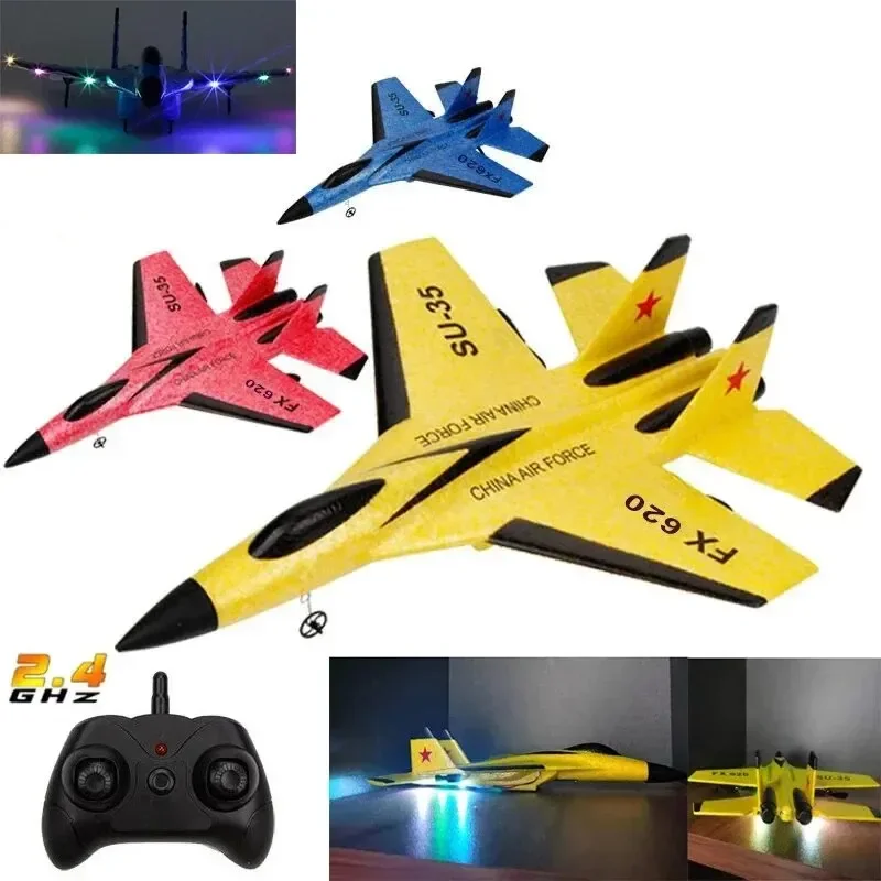 SU35 RC Vliegtuig FX620 FX820 2.4G Afstandsbediening Vliegen Model Zweefvliegtuig Vliegtuig Met LED Verlichting Vliegtuigen Schuim Speelgoed Voor kinderen Geschenken