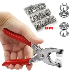 100pc Five-prong ButtonInstallation Pliers Set Metal Snap Button Kit For Garment Sewing Clothes Bag Buttons Seam Buckle DIY Tool