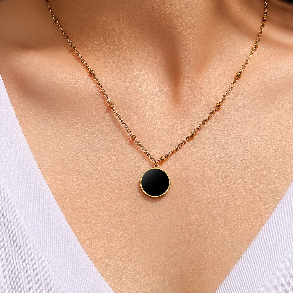 Stainless Steel Necklaces Disc Circle Pendants Choker Luxury Chains Fashion Necklace For Women Jewelry Wedding Party Gifts