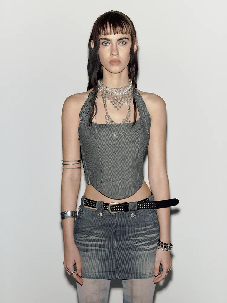 

Джинсовый жилет Millennium Ne с подвесным ремешком и стразами по исправлению, оригинальный дизайн, облегающий женский летний жилет из смеси хлопка