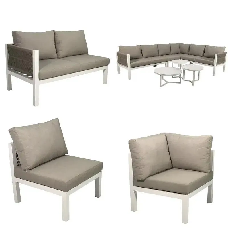 Modern style waterproof aluminum L-shaped leisure sofa set, UV protection coating, factory supply, outdoor garden