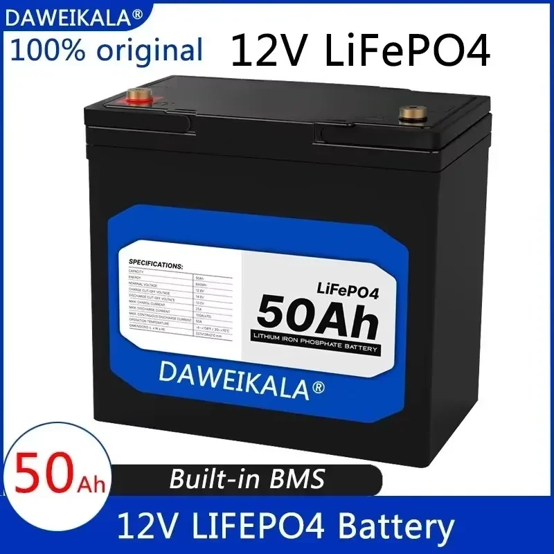 12V LiFePo4 Battery 12V 50Ah Lithium Iron Phosphate 12V 24V LiFePo4 Rechargeable Batteries for Kid Scooters Boat Motor No Tax