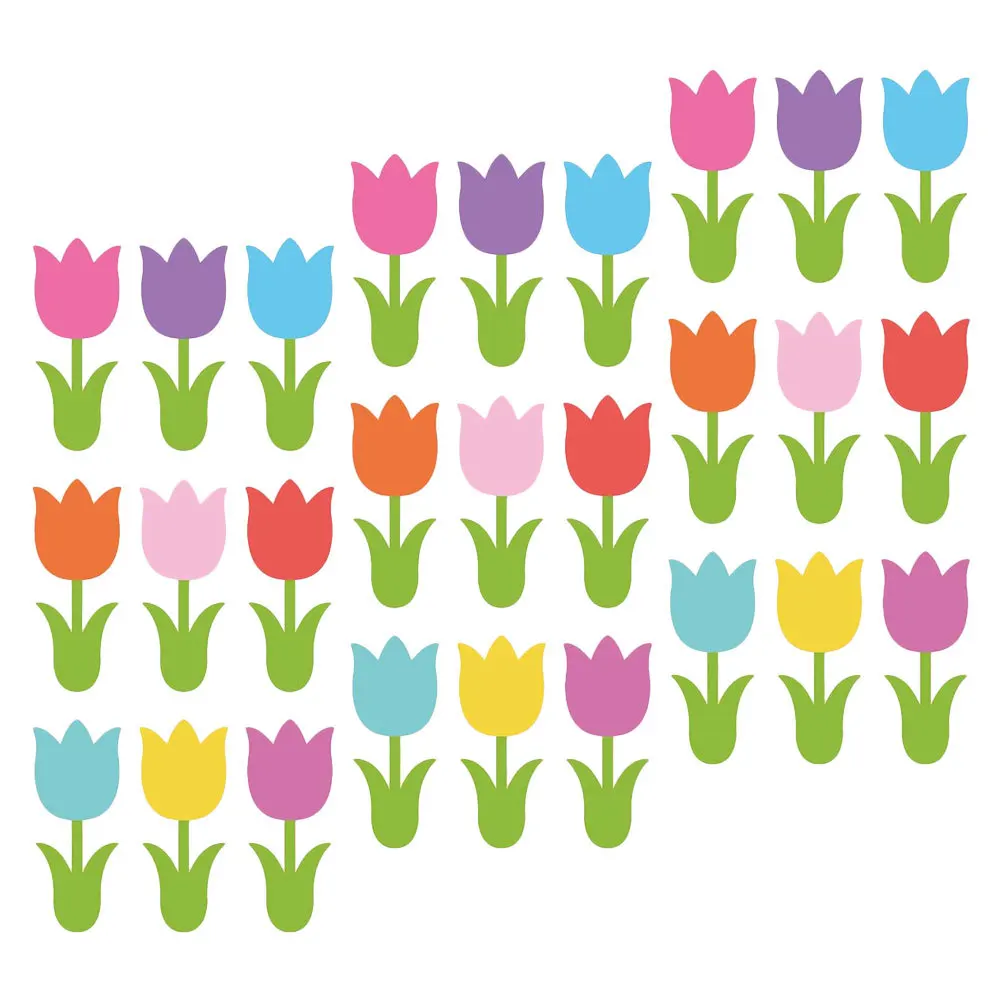 45개의 다채로운 튤립 컷아웃, 생기 넘치는 봄꽃 장식, 게시판 공예 프로젝트용 종이 컷아웃, 봄꽃 컷아웃