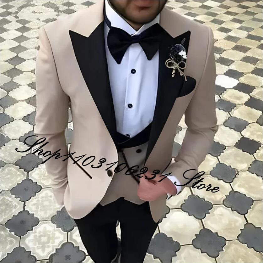 2024 High Quality Men Suits 3 Pieces Wedding Groom Tuxedos Custom Elegant Gray Men Party Tuxedos Blazer Vest Pants Costume Homme