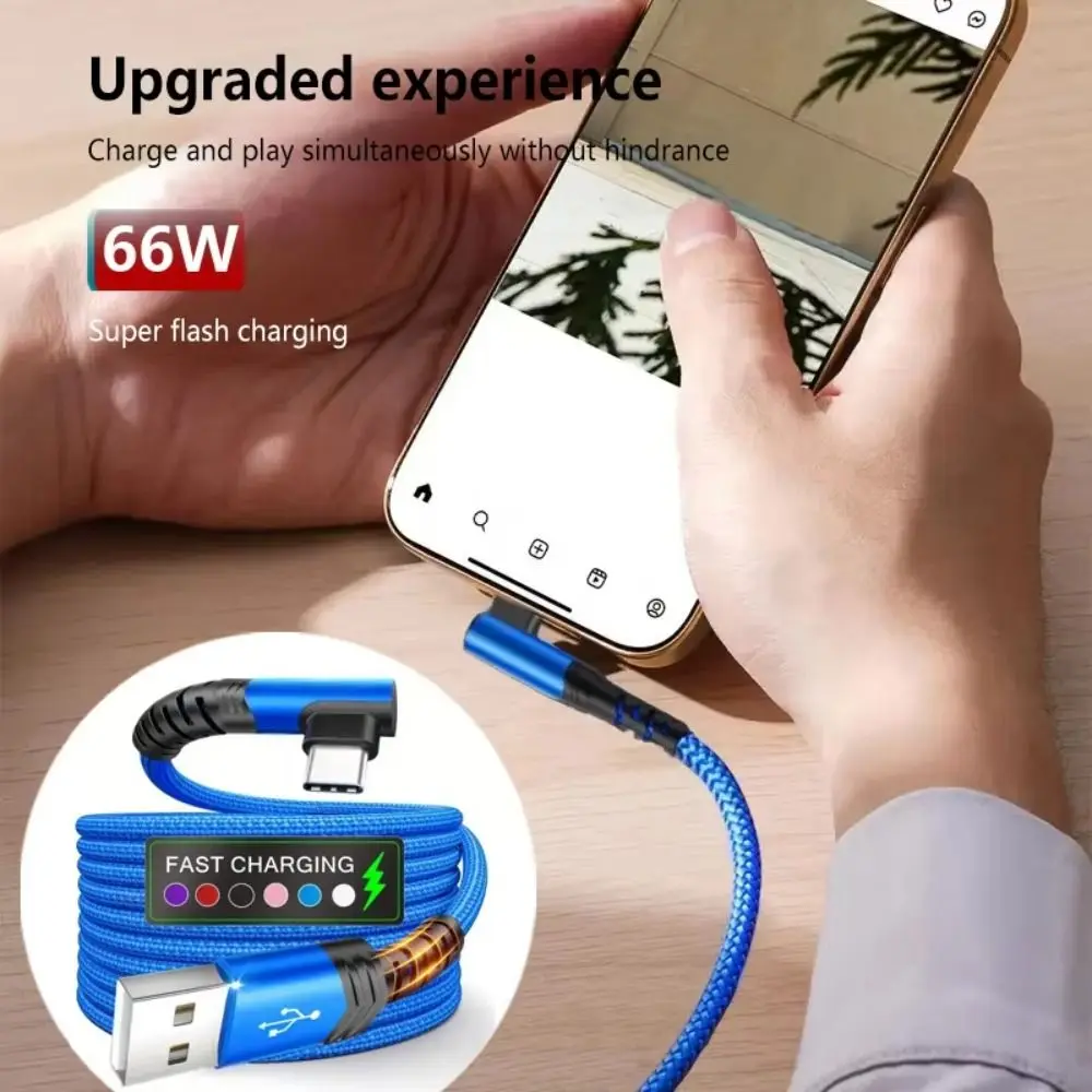 60W Power 90 Degree Elbow Cable USB3.2 Gen 2 3A Current USB to Type C Cable Quick Charge 10Gbps Speed Fast Charging Cable