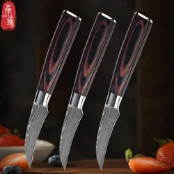 Household Fruit Slicing Knife Damascus Fruit Cutting Paring Knife Fruit DIY Carving Knife Wooden Handle Kitchen Fruit Knife