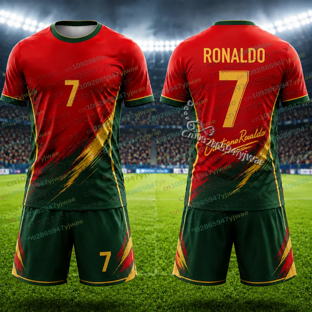 26/27 Sonderedition Kinder-T-Shirt-Set 2-teiliges Set Ronaldo Nr. 7 Fan-Fußballtrikot T-Shirt-Shorts-Set Damen Herren Trainingsanzug 2-teilig – Detail 4