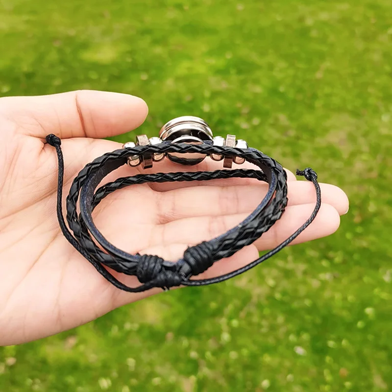 Teachers Gift Appreciation Bracelet for Men Women Cartoon Teacher Day Photo Glass Dome Handmade Leather Bangle Jewelry