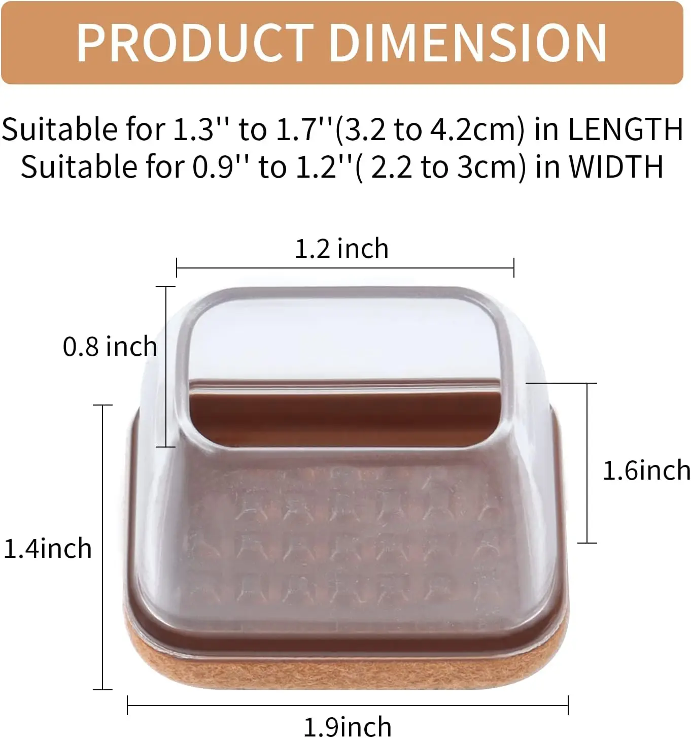 8 Stück Silikon-Stuhlbeinkappen, rechteckig, mit Filz-Fußabdeckung, Endkappen, Breite 22–32 mm, für Hartholztische – Detail 3