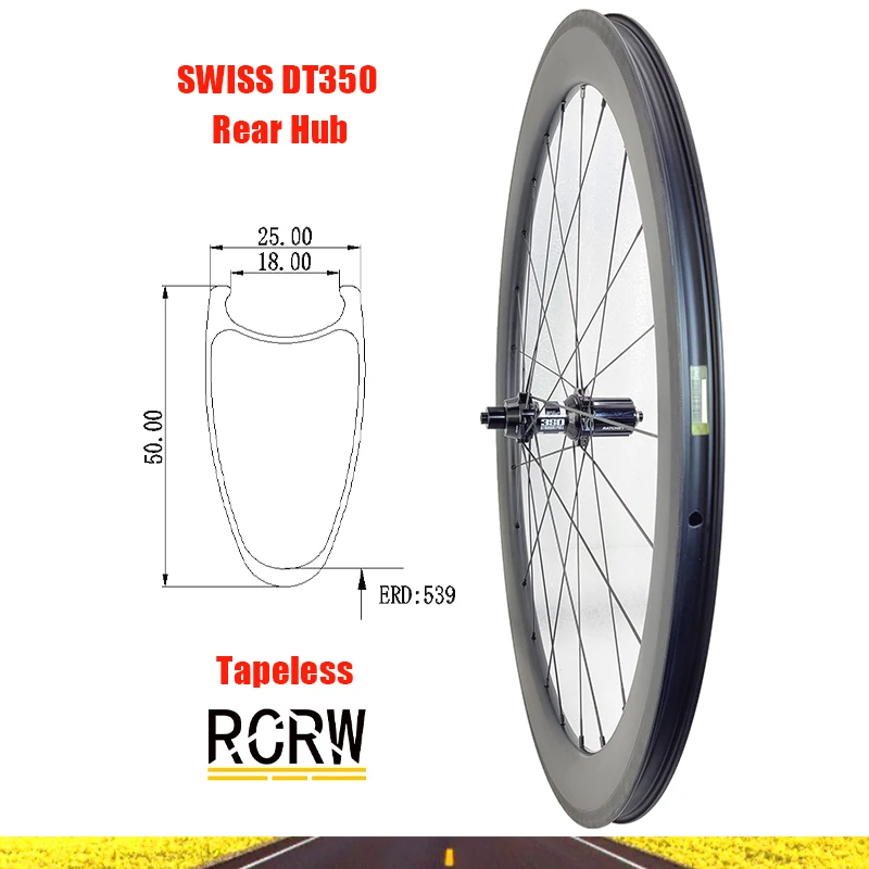 

700C Road 50*25mm Rear Wheel Carbon 24 Hole Rim Clincher Basalt V Brake Deep 50 Wide 25 SWISS DT 350 Shima Hub Wing20 Spoke