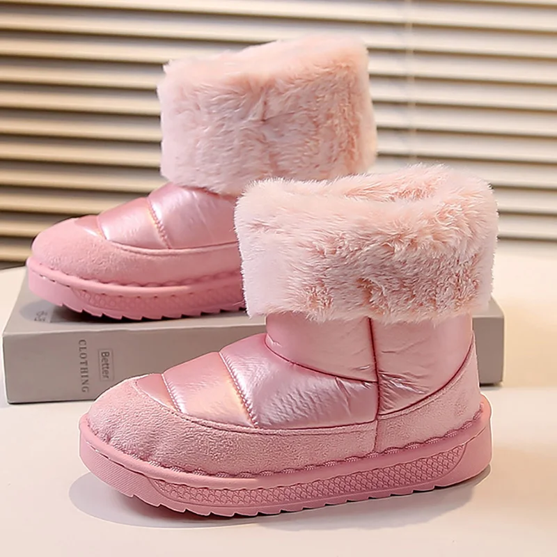 

Faux Fur Winter Boots For Children PU Leather Waterproof Kid's Snow Boots Thick Warm Boy's Girl's Cotton Shoes Warm Boots