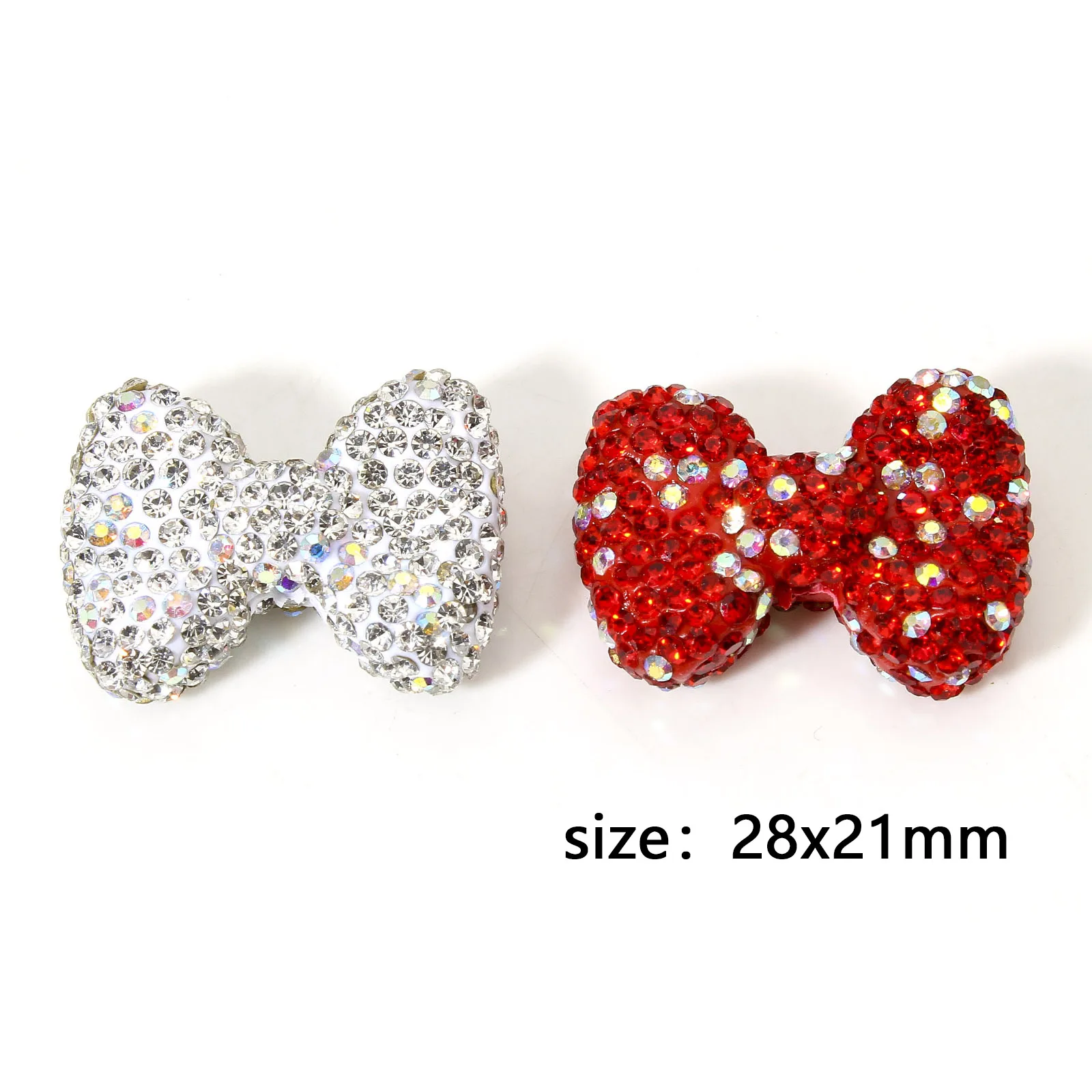 2pcs Polymer Clay Beads Bowknot AB Color Rhinestone Spacer Beads For DIY Jewelry Making Necklace Earrings Jewelry 28mm x 21mm