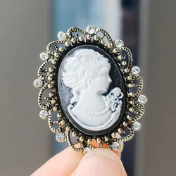 Vintage Fashion Rhinestone Cameo Brooches For Women Enamel Alloy Beauty Head Brooch Pins Clothing Accessories Party Jewelry Gift
