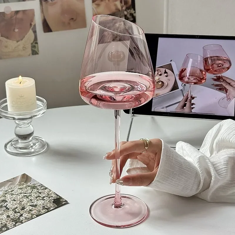 Northern Europe Large Capacity Pink Red Wine Wine Glass High-Value Home Crystal Champagne Glass Cup Oblique Mouth Goblet