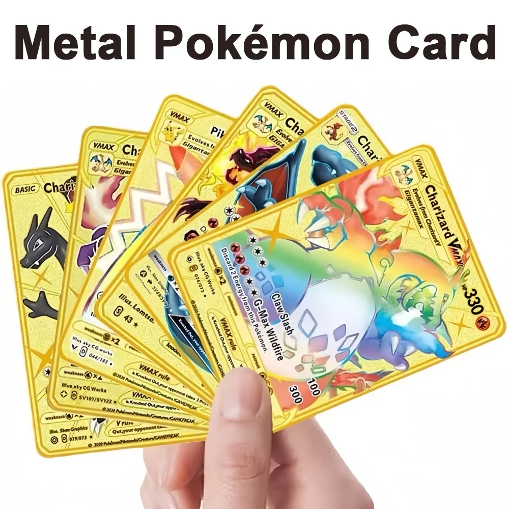 Tarjeta de Metal de Pokémon, serie de Anime en inglés, Charizard Arceus Mewtwo Blastoise Vmax GX V, juego de colección de cartas, juguete para regalo, novedad de 2026